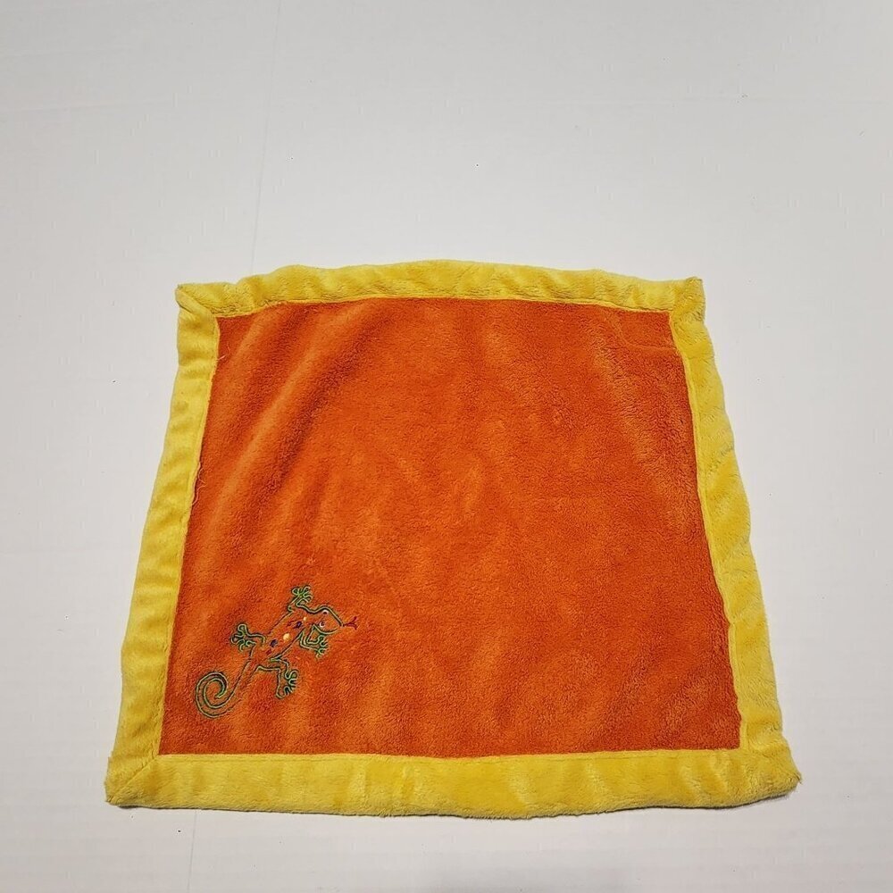 Blankets and Beyond  orange plush lovey security blanket Lizard Gecko embroidery